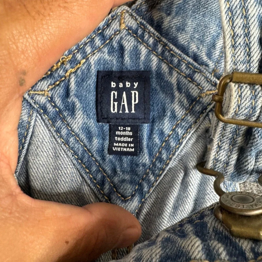 Baby Gap Overalls Toddler Size 12-18 Months Blue Distressed Cotton Denim Bibs